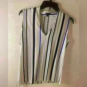 Ann Taylor Sleeveless Ivory Striped Blouse Sz Small